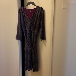 Print dress with belt.